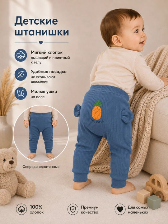 Детские штанишки для новорожденных мальчиков и девочек, хлопок - 