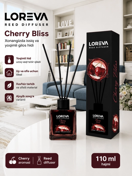 LOREVA Reed Diffuser 110 ml — tayoqchali xushbo‘y hid taratgich - 