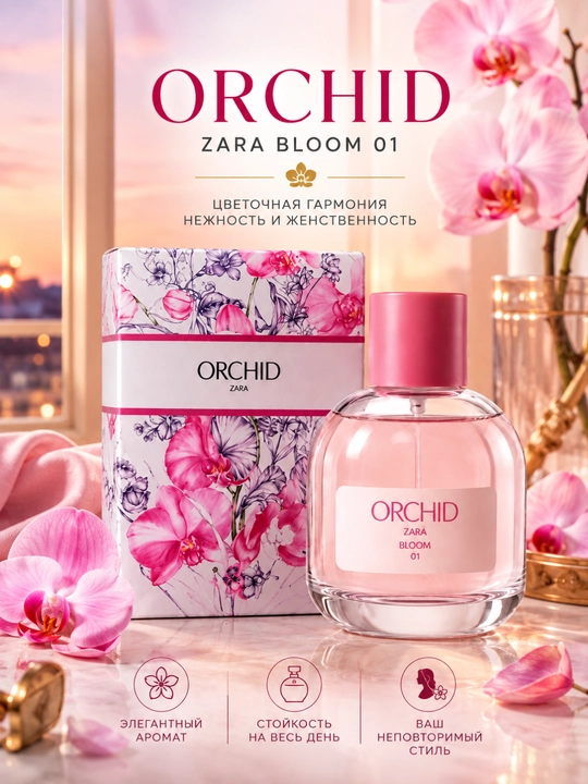 Orchid Zara Bloom 01 ayollar parfyumlangan suvi, 100 ml, har kunlik nafis gul ifori - 