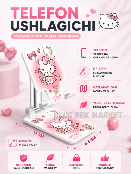 Stend telefon va planshet ushlagichi, sozlanadi va qatlanadigan telefon tutgich