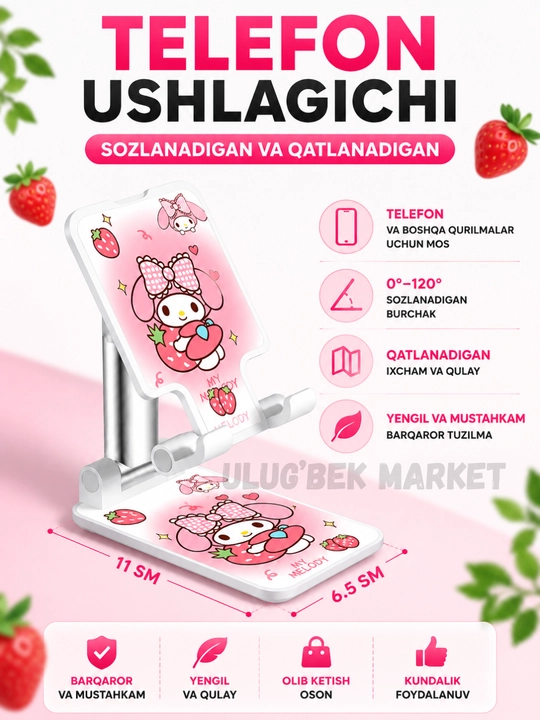 Stend telefon va planshet ushlagichi, sozlanadi va qatlanadigan telefon tutgich