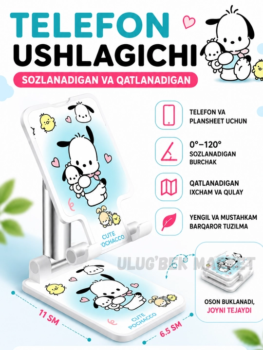 Stend telefon va planshet ushlagichi, sozlanadi va qatlanadigan telefon tutgich