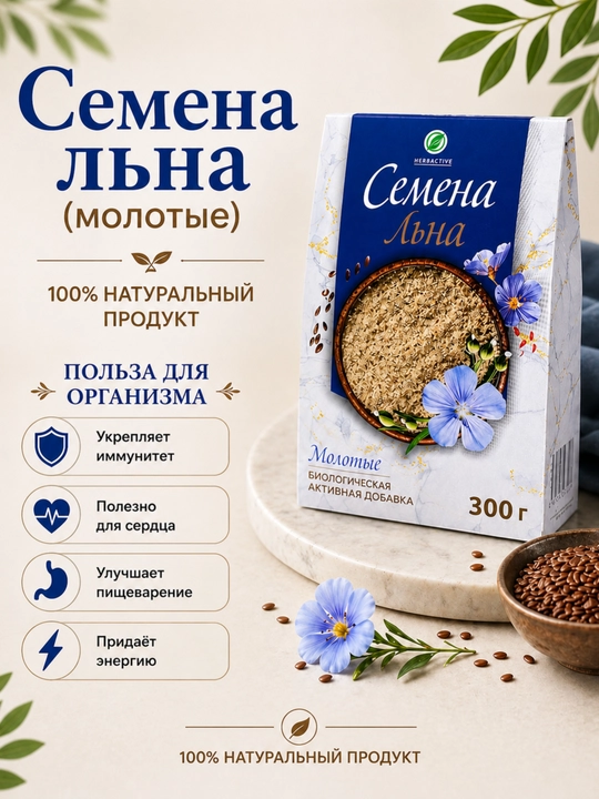 Семена льна, молотые, натуральные органические суперфуд 300 г - 