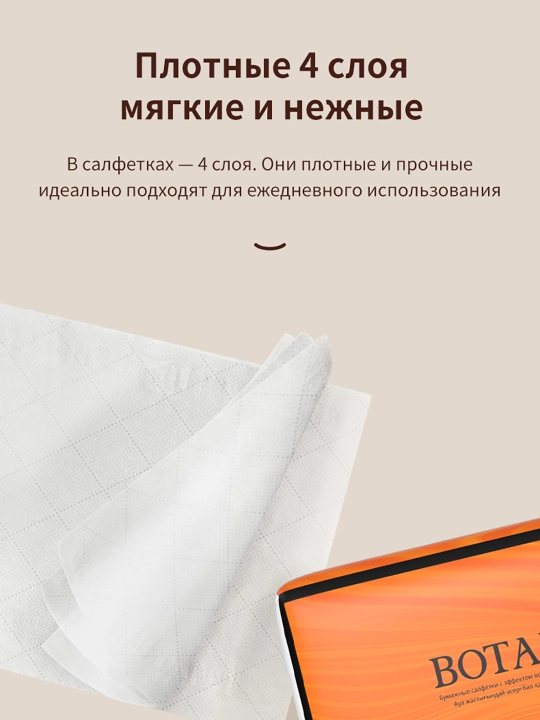 BOTARE салфетки с ромбическим узором, 155 мм×175 мм, 4 слоя, 90 шт/упаковке