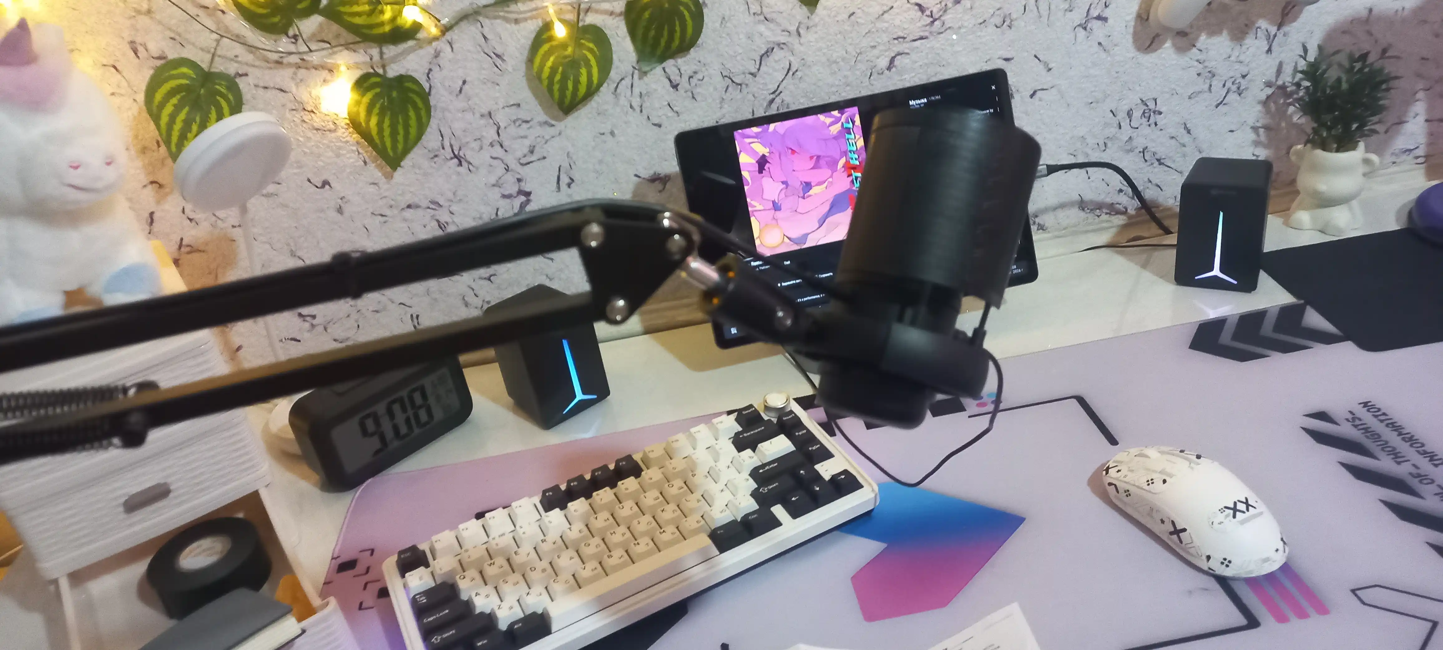 RGB yoritgichli o'yin kondensatori mikrofoni, braket va oqim filtri