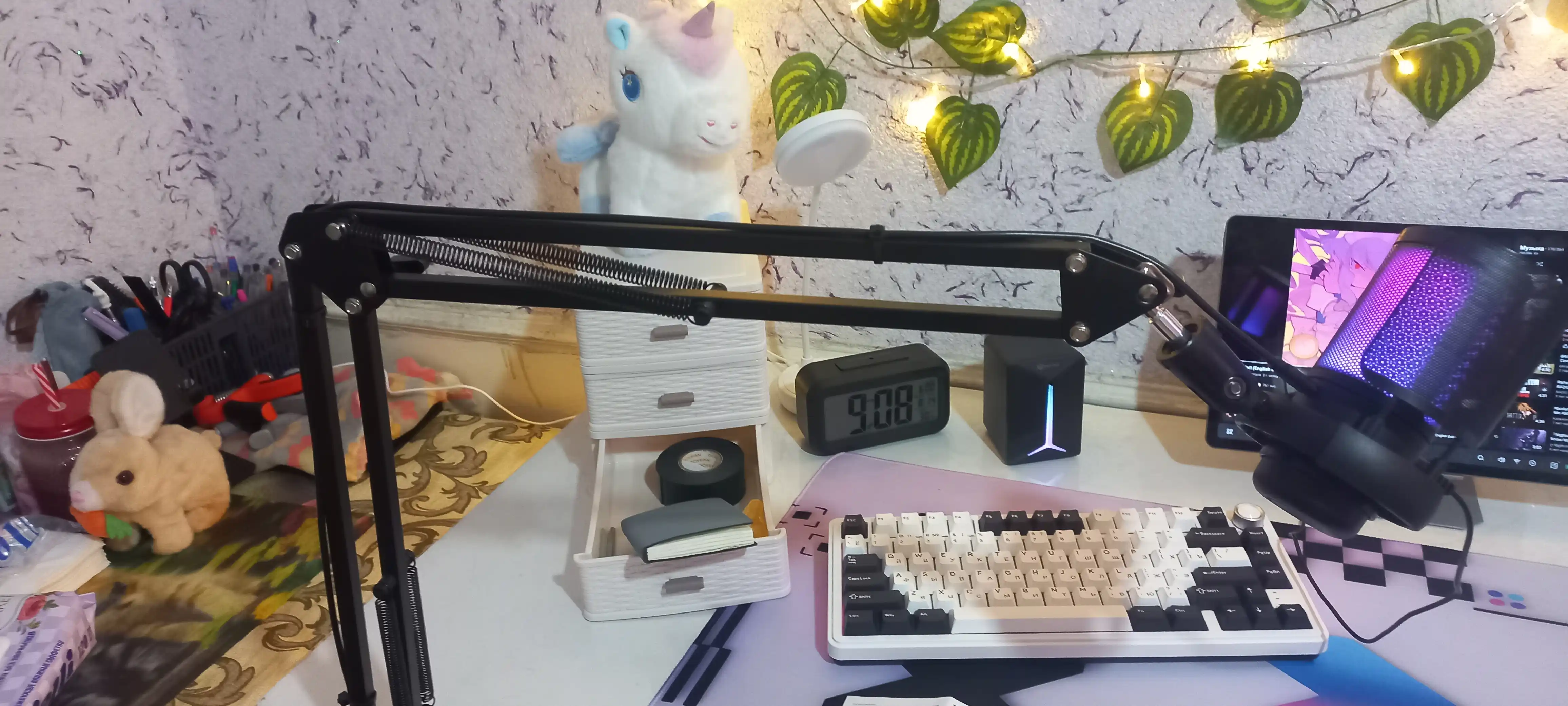 RGB yoritgichli o'yin kondensatori mikrofoni, braket va oqim filtri