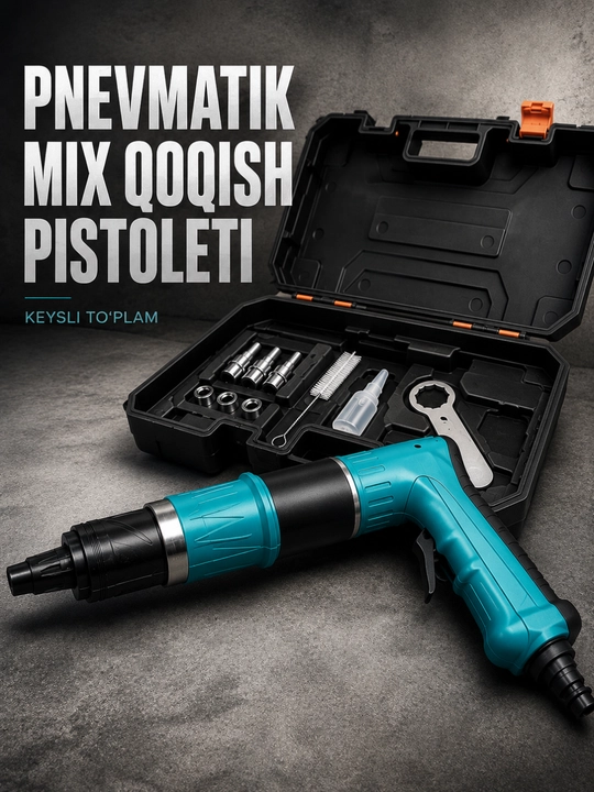 Pnevmatik mix qoqish pistoleti, qurilish va montaj uchun, keysli to‘plam