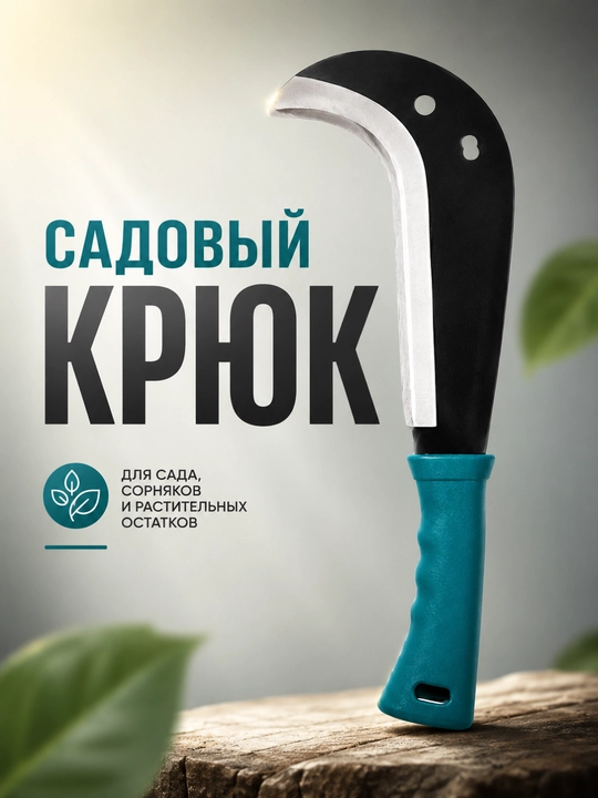 Qo‘l o‘rog‘i, o‘t va begona o‘tlarni kesish uchun bog‘ asbobi, egri po‘lat tig‘li - 