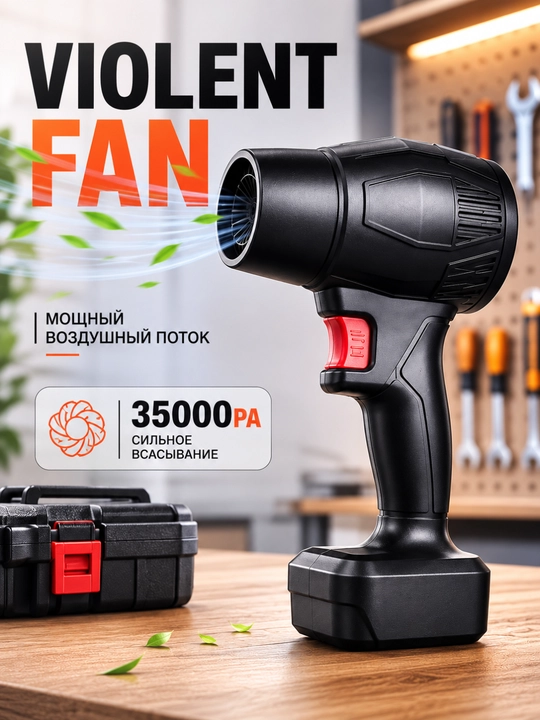 Аккумуляторная воздуходувка 35000 Па, беспроводной пылесдув для сада и уборки - 