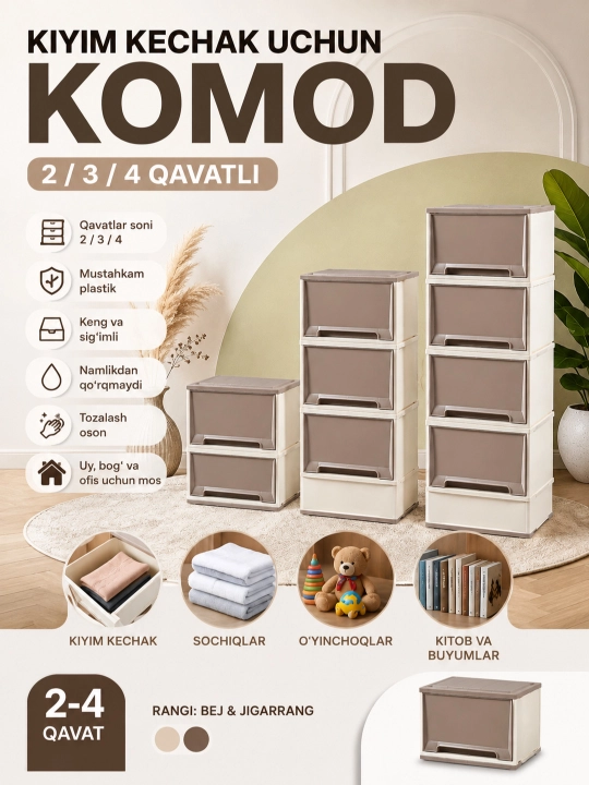 Пластиковый комод с 1, 2, 3 или 4 ящиками - 