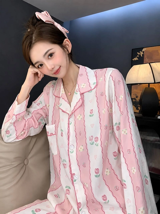 Ayollar uchun uzun yengli uzun shimli pijama – kuz, qish va bahor uchun