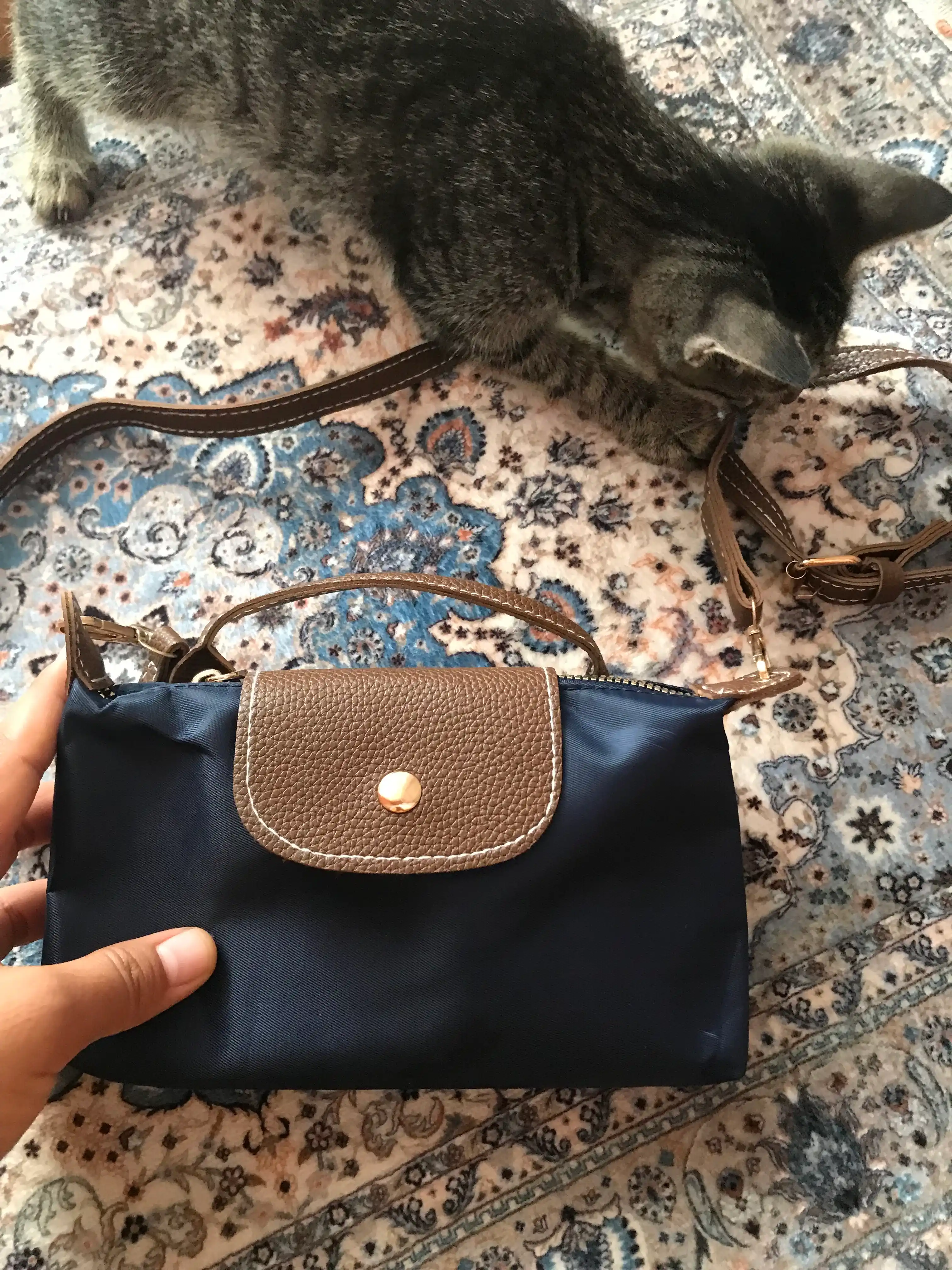 Ayollar uchun Longchamp uslubidagi eko-charmdan kichik kross-bodi sumkasi