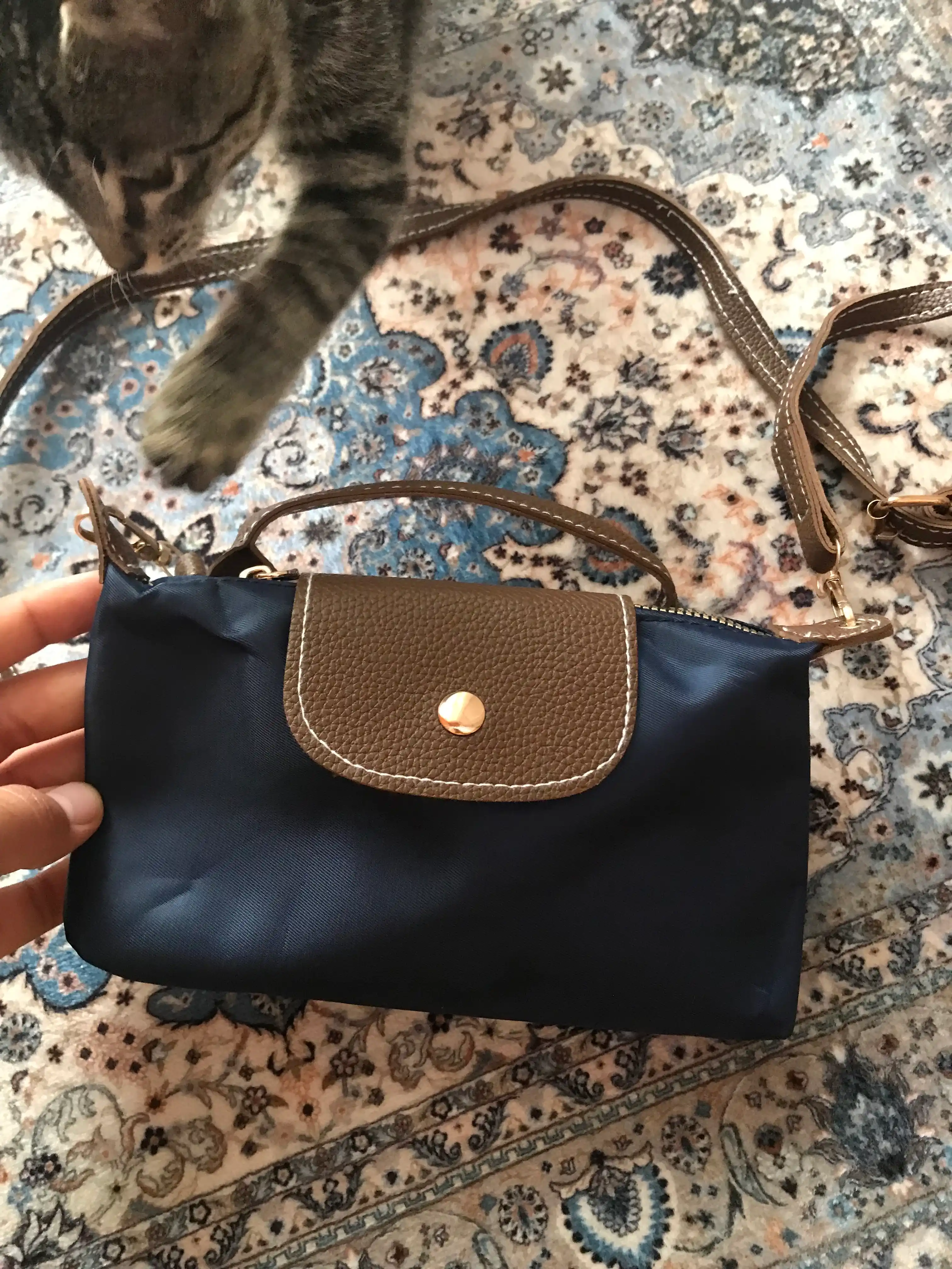 Ayollar uchun Longchamp uslubidagi eko-charmdan kichik kross-bodi sumkasi