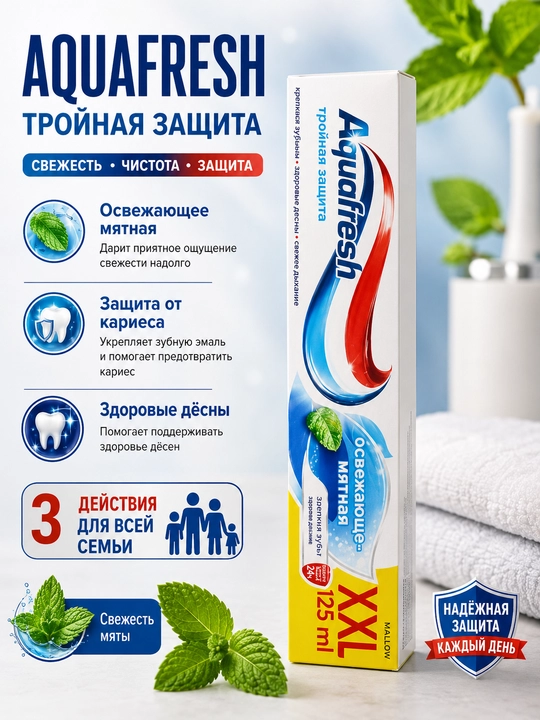 Aquafresh зубная паста для всей семьи, тройная защита и свежесть, 125 мл