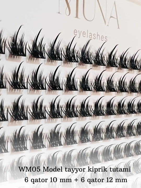 MUNA Eyelashes WM05 taqiladigan kipriklar, tutamlar, 10 mm — 6 qator, 12 mm — 6 qator
