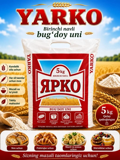 Yarko bug‘doy uni birinchi sort — 1 kg, 2 kg, 3 kg 5 kg va 10 kg qadoqlarda