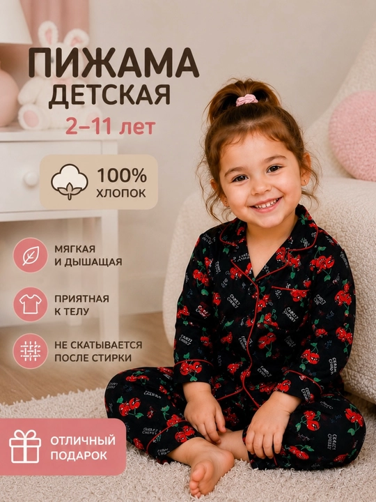 Bolalar pijamasi, yozgi, qizlar va o‘g‘il bolalar uchun paxta, nafas oladigan, 2-11 yosh