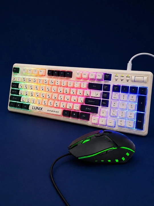 Simli klaviatura va sichqoncha to‘plami LUNIX, USB, to‘liq o‘lchamli