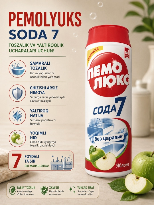 Пемолюкс Сода 7 чистящий порошок для кухни и дома, 480 г