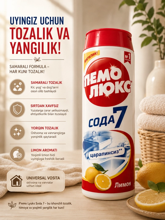 Пемолюкс Сода 7 чистящий порошок для кухни и дома, 480 г