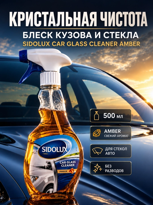 Avtomobil oynalari uchun SIDOLUX Car Glass Cleaner Amber tozalagichi, 500 ml - 