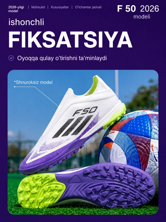 Сороконожки и бутсы футбольные, F50, для искусственных и натуральных полей