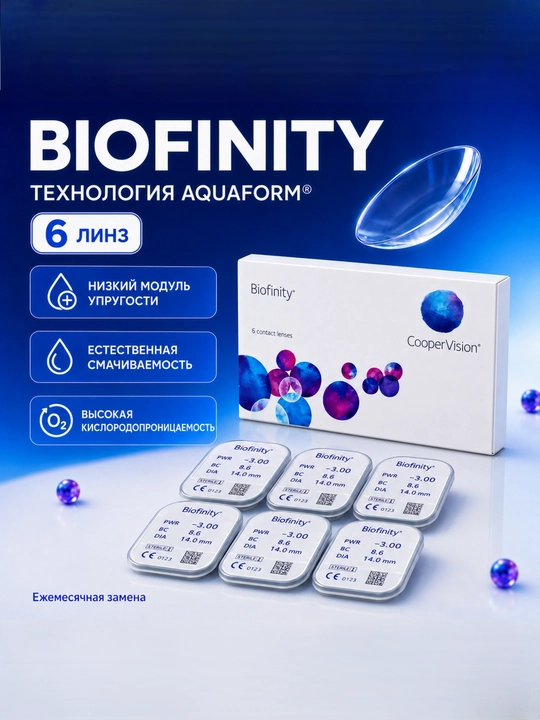 Kontaktli  linzalari  Biofinity, 6 dona - 