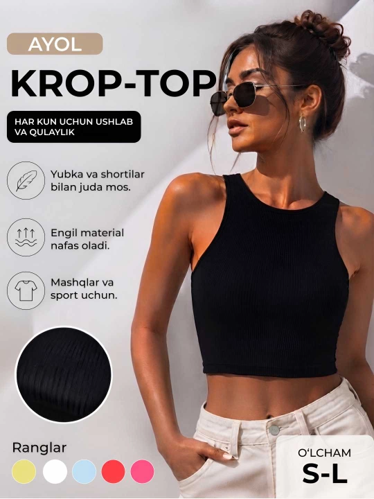 Ayollar uchun qisqartirilgan top, ayollar uchun topik, asosiy krop-top - 