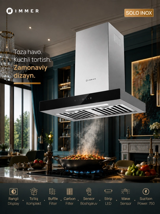 Кухонная вытяжка IMMER SOLO INOX, сенсорное управление, LED, 750 м³/ч - 