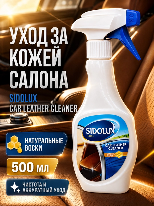 Avtomobil charm saloni uchun SIDOLUX Car Leather Cleaner, tabiiy mumli, 500 ml - 