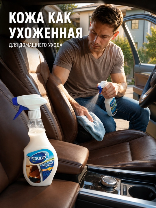 Avtomobil charm saloni uchun SIDOLUX Car Leather Cleaner, tabiiy mumli, 500 ml