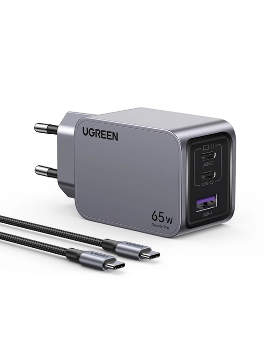 UGREEN 65Вт Сетевое зарядное устройство Nexode Pro 65W PD GaN 3 ports