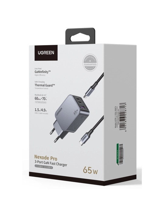 UGREEN 65Вт Сетевое зарядное устройство Nexode Pro 65W PD GaN 3 ports
