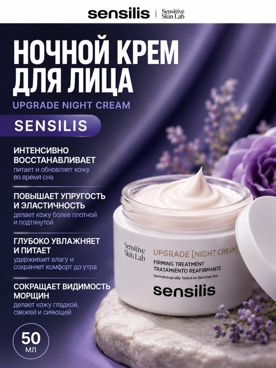 Ночной антивозрастной крем для лица Sensilis Upgrade Night Cream, укрепляющий, 50 мл - 