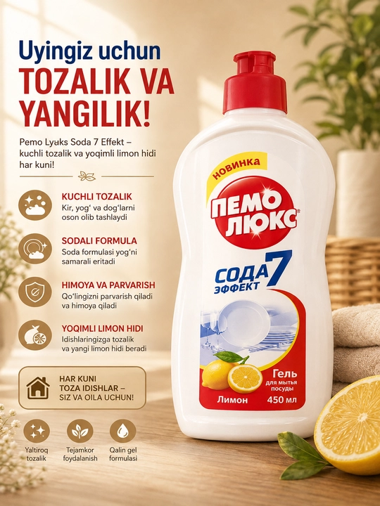 Pemolux Soda 7 Effekt — idish yuvish uchun gel, 450 ml - 
