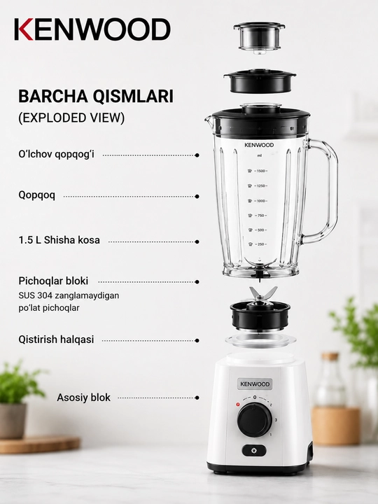 Kenwood BLP41.C0WH elektr blenderi, statsionar, 1.5 L - 