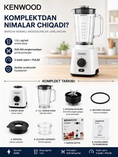 Kenwood BLP41.C0WH elektr blenderi, statsionar, 1.5 L