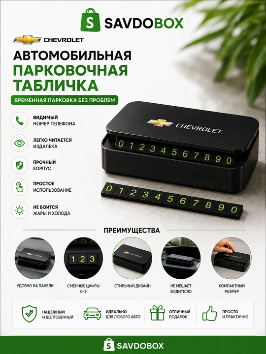 Автовизитка для парковки, отображение номера телефона автомобиля - 