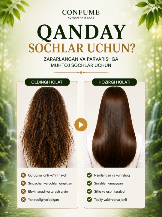 Barcha turdagi sochlar uchun tiklovchi soch konditsioneri, balzam, Confume Korea