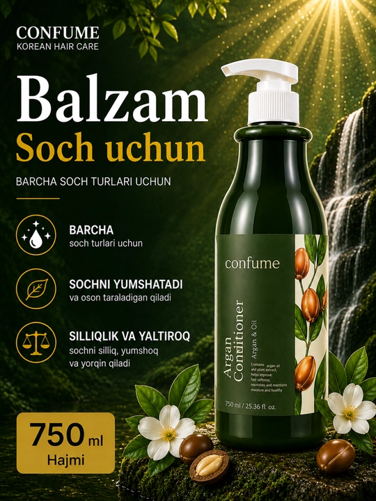 Barcha turdagi sochlar uchun tiklovchi soch konditsioneri, balzam, Confume Korea - 