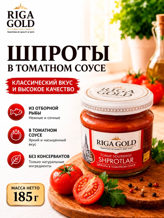 Stek - Pomidor sousli shprotlar Riga Gold, 185 gr - 