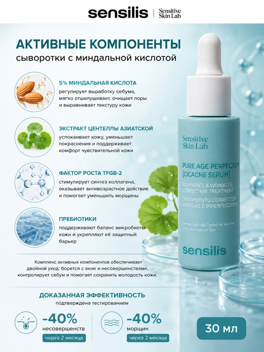 Сыворотка для лица от акне и морщин Sensilis Pure Age Perfection Cicacne Serum, 30 мл