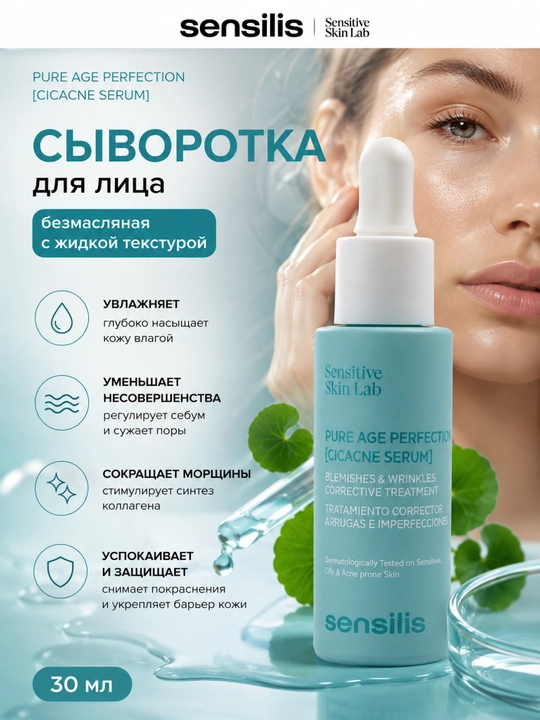 Сыворотка для лица от акне и морщин Sensilis Pure Age Perfection Cicacne Serum, 30 мл - 