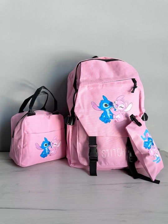 Stitch bosma naqshli maktab ryukzagi, 3 ta 1 da to‘plam: ryukzak, sumka va qalamdon