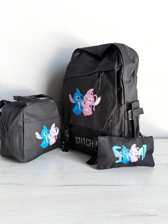 Stitch bosma naqshli maktab ryukzagi, 3 ta 1 da to‘plam: ryukzak, sumka va qalamdon