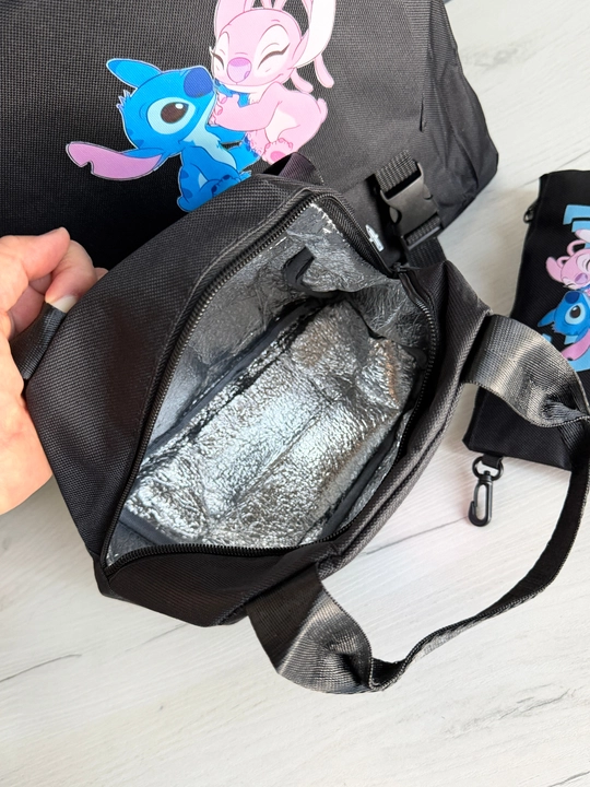 Stitch bosma naqshli maktab ryukzagi, 3 ta 1 da to‘plam: ryukzak, sumka va qalamdon