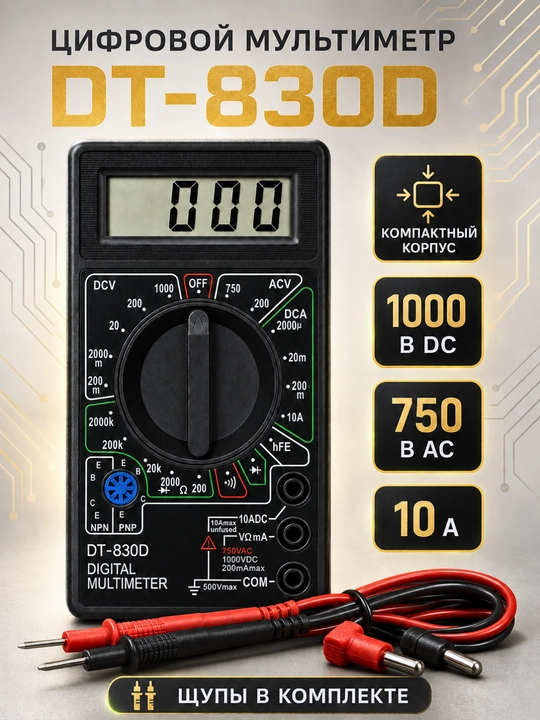 Цифровой мультиметр DT-830D, DT700D, тестер напряжения, тока и сопротивления - 