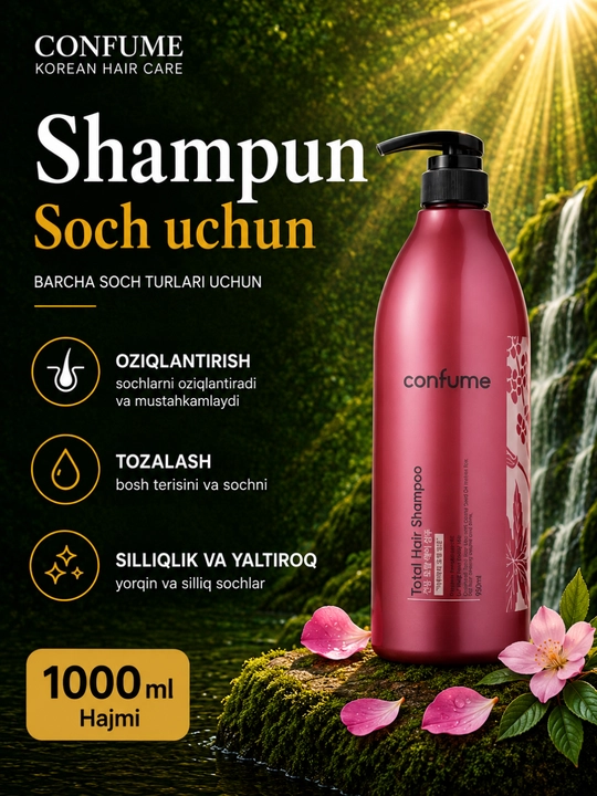 Shampun soch uchun, qayta tiklovchi, barcha turdagi sochlarga, Welcos Koreya, 750 ml - 