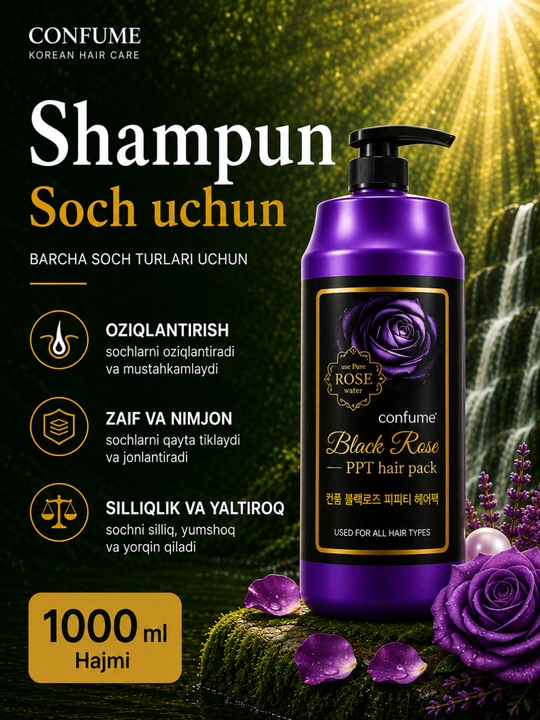 Shampun soch uchun, qayta tiklovchi, barcha turdagi sochlarga, Welcos Koreya, 750 ml - 