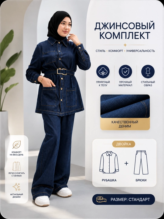 Ayollar jinsi kiyimi to‘plami - ko‘ylak va keng shim - 